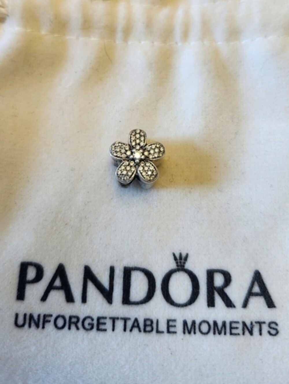 Retired Pandora Dazzling Daisies 925 ALE Silver Flower Pavé charm